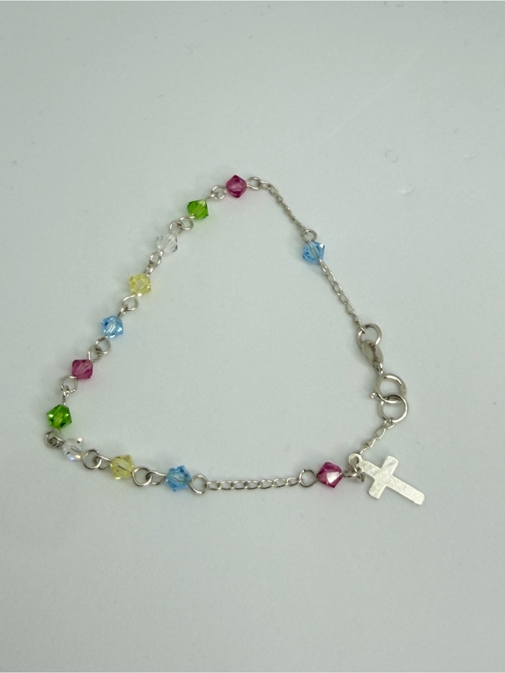 925 Sterling Silver Colorful Crystal Cross Bracelet